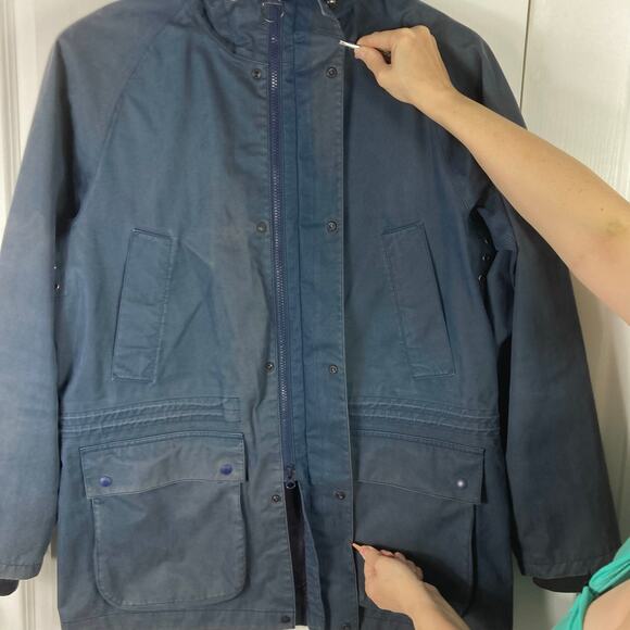 BARBOUR Jacket Men L Navy England Downpour-Style Waxed-Cotton Hoodie Zip Lined - Picture 10 of 16